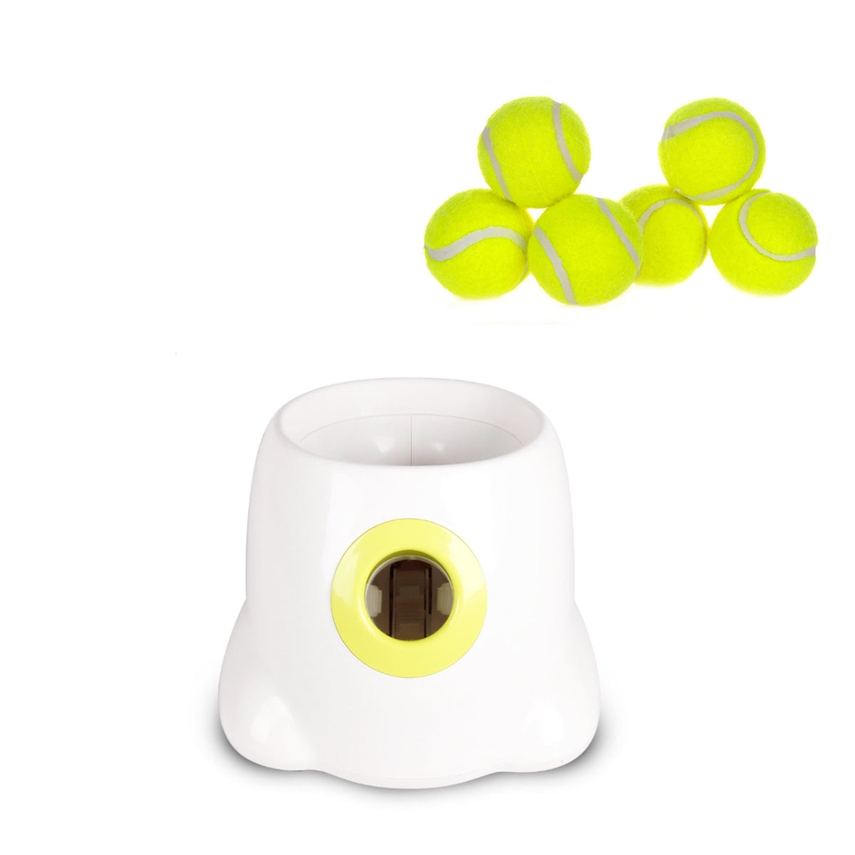 Beckett ball launcher for tennis or baseball, gray plastic body with handle and adjustable aiming features.