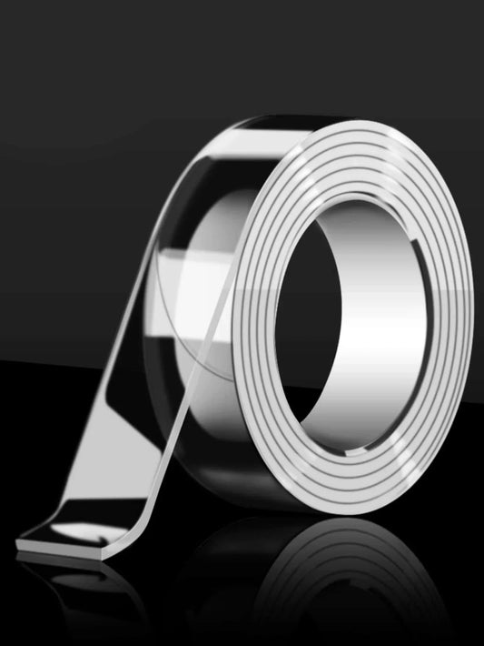Ignisio double-sided reusable tape showing its transparent, flexible design with adhesive surfaces on both sides for versatile use.