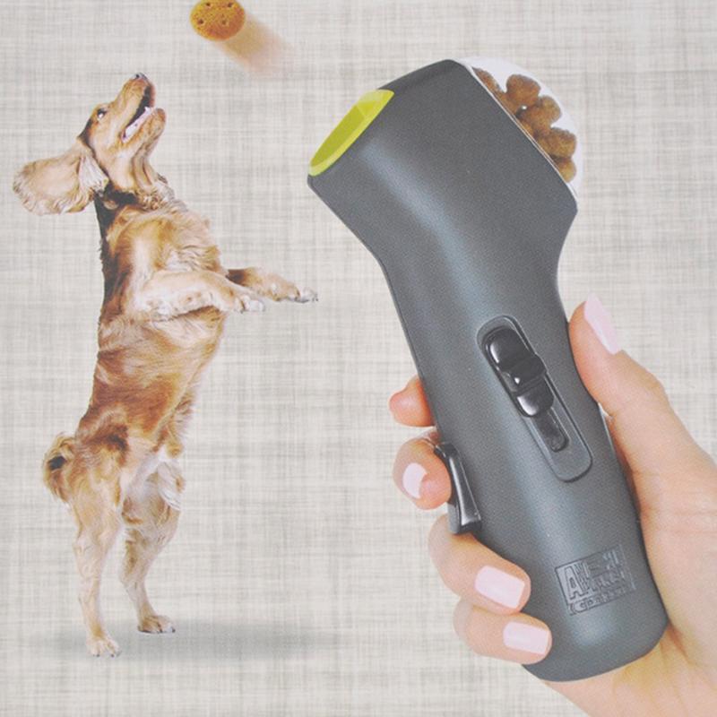 Beckett pet treat launcher with a sleek black design, showing the device ready to dispense treats for dogs or cats.