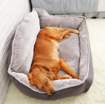 Beckett dog bed with soft fabric and cushioned design, ideal for small to medium-sized dogs, in a cozy, neutral-colored space.