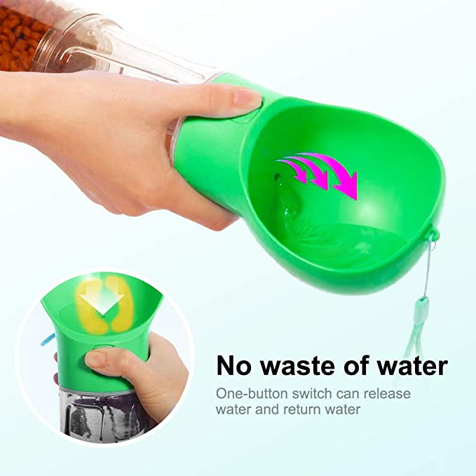 Beckett dog bottle with integrated water dispenser and clip for easy carrying, designed for pet hydration on the go.