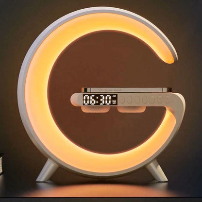 Beckett Charger Lamp with sleek design, featuring a modern metal base and adjustable arm for versatile lighting.