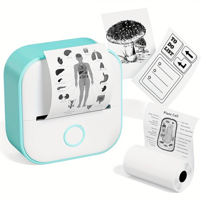 Beckett portable printer showing compact design with paper output ready for on-the-go printing.