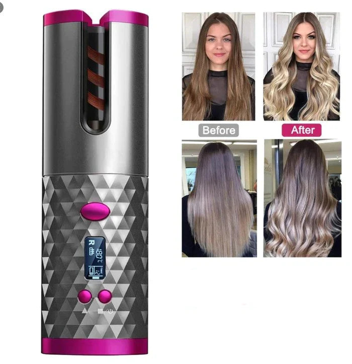 Beckett portable cordless automatic hair curler with ceramic barrel, wireless design, and ergonomic handle for professional-style curls.