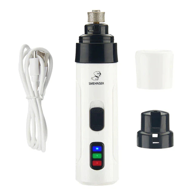 Ignisio Safe-Touch pet nail grinder with rechargeable USB, quiet operation, suitable for dogs and cats' nails.