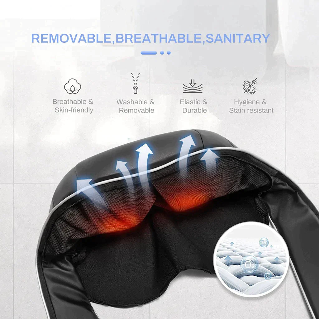 Beckett neck and shoulder massager with plush material for soothing relief and comfort, designed to target neck and shoulder areas.