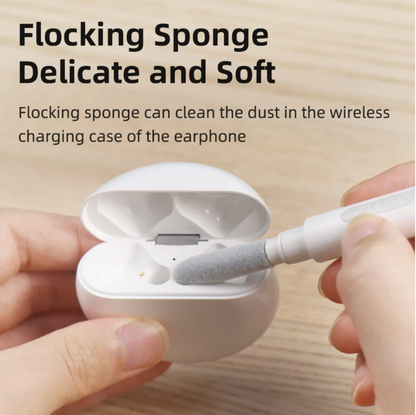Beckett AirPod cleaning kit with brushes and tools for earbud maintenance and cleaning.