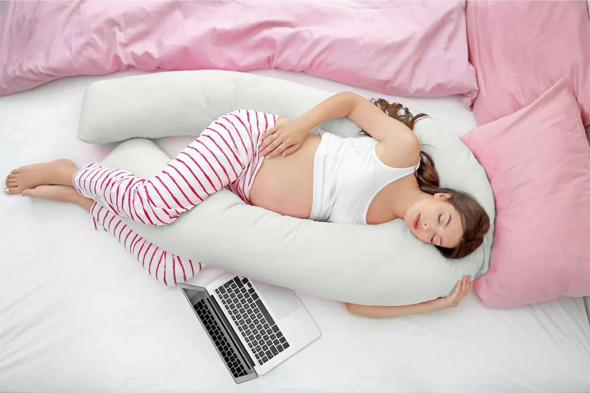 Beckett Sleep Therapy Pregnancy Pillow in white, designed for comfortable support during sleep and pregnancy.