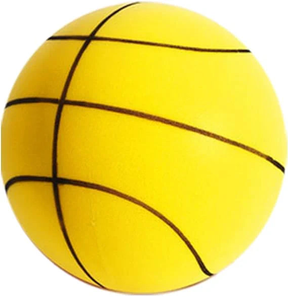 Beckett silent basketball with textured orange surface and black accents, designed for quiet play and improved grip.