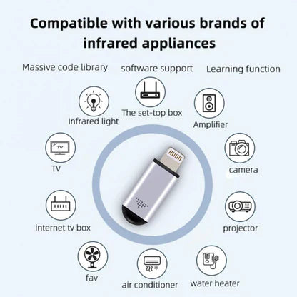 Beckett Infrared Phone Adapter connected to a smartphone, showcasing compact design for wireless data transfer and device compatibility.