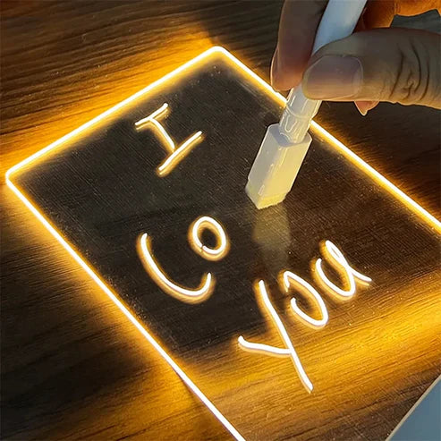 Beckett LED note board with illuminated surface and sleek frame, ideal for writing or displaying notes and messages.