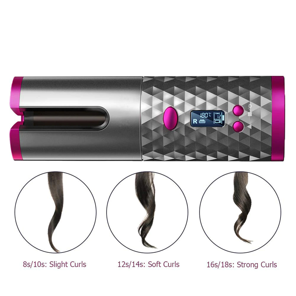 Beckett portable hair curler with a compact design, showing a curling iron with a handle and barrel for creating curly hairstyles.