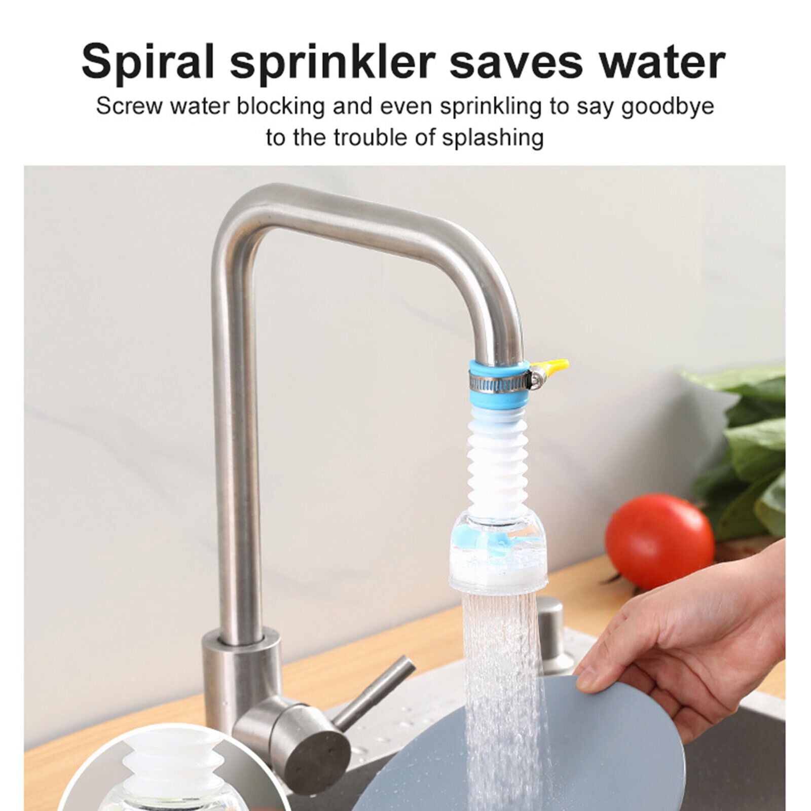 Beckett 360-degree rotation kitchen sink faucet extender installed on a modern kitchen sink for improved reach and flexibility.