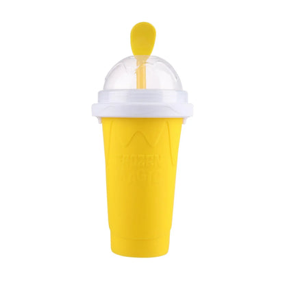 Beckett Slush Cup in bright yellow with colorful straw and lid, designed for frozen beverages and summer fun.